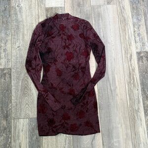 Lulu's Deep Red Floral Long Sleeve Dress